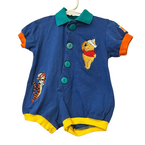 pooh Other - Vtg Winnie the Pooh blue romper tigger Pooh embroidered sz 3/6m